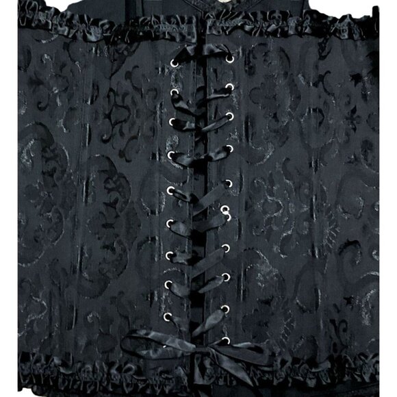 BLACK LACE CORSET VEST SZ 3XL BACK LACE FRONT BONE FLORAL STEAMPUNK SEXY WOMENS - Picture 4 of 5